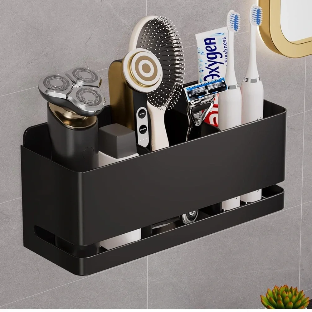 Sleek Black Bathroom Wall Organizer